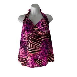Smart &‎ Sexy Animal Print Halter Tankini Top 38D Padded Swimwear Y2K Bold